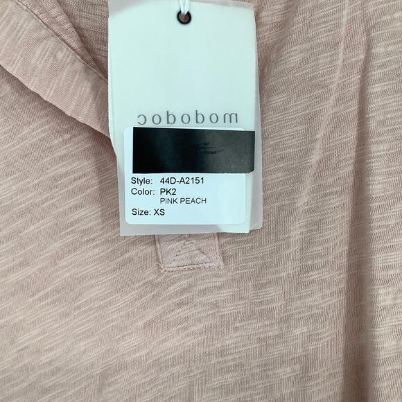 Mododoc Womens XS Pink Peach Slub Jersey Easy Polo Tee Shirt Long Sleeve MM35-7 - Picture 6 of 11